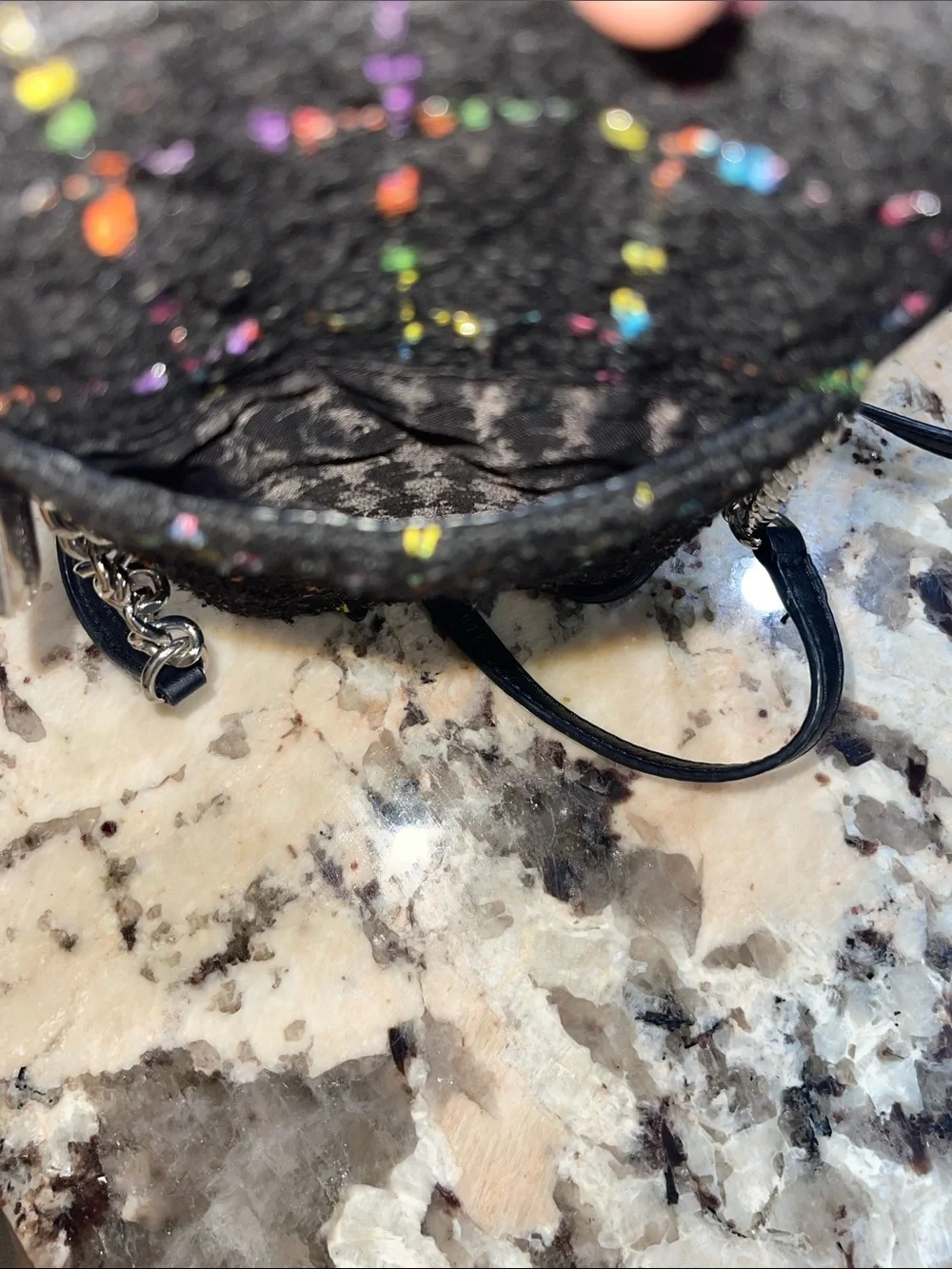 Karl Lagerfeld Black Tweed Crossbody Phone Pouch with Multicolor Stitching